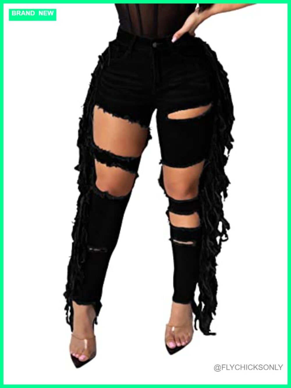 Women's Skinny Ripped Jeans Stretch Destroyed High Waist Denim Pants